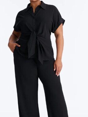 Fashion Nova Makela Tie Front Wide Leg Pant Set Black sz Med M NWT NEW